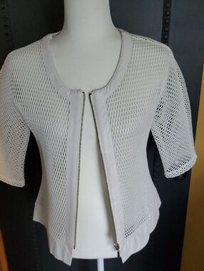 White Open Weave Mesh Zip Jacket